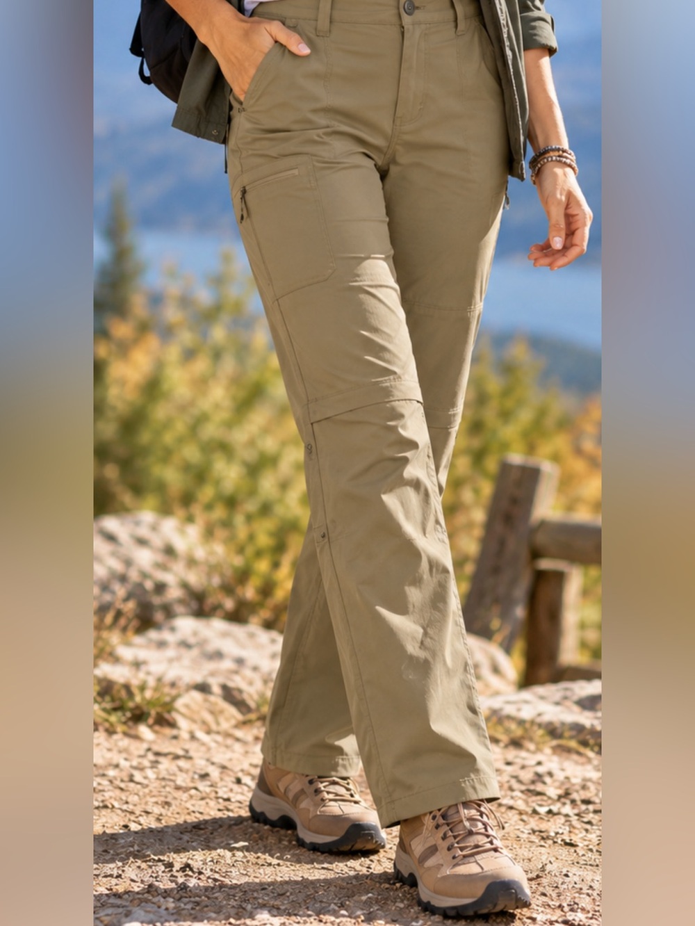 Women's Utility Prana Halle Khaki Stretch Hiking Outdoor Convertible pants 14